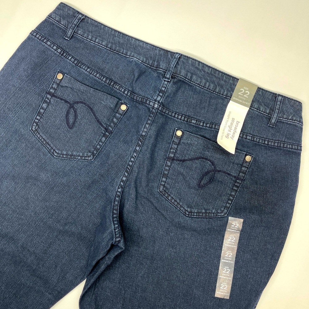 Avenue Denim Broadway Straight Leg Jeans Women's Plus 22 Petite Dark Wash NWT